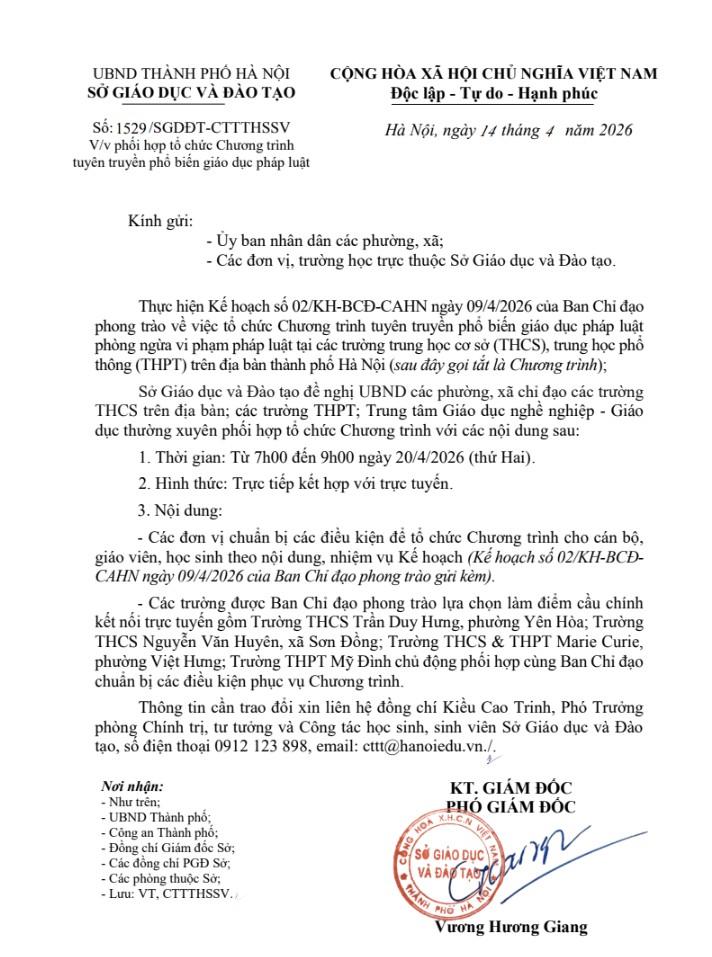 Về việc phối hợp tổ chức Chương trình tuyên truyền phổ biến giáo dục pháp luật